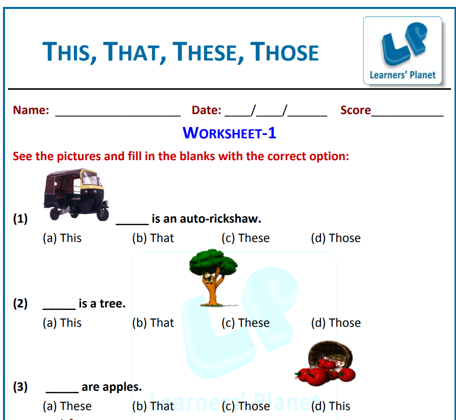 Printable worksheet for this-that-those-these
